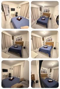 a series of four pictures of a bedroom at Cantinho Aconchegante - Quarto com Ar-cond 2 in Bayeux