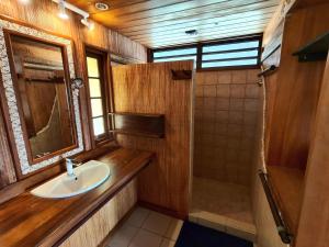 a bathroom with a sink and a shower at Vahaui Paradis in Avatoru