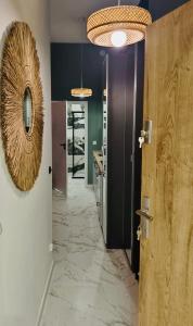 a hallway with a mirror on the wall and a hallway with a hallway at BOOGIE Home Nawrot 13 in Łódź