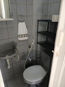 a small bathroom with a toilet and a sink at Studio aconchegante perto dos eventos! in Garanhuns