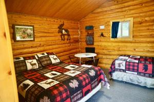 a bedroom with two beds in a log cabin at Carlo Creek Cabins in McKinley Park