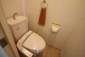 a small bathroom with a toilet and a sink at オンブラージュ九品寺203-無料駐車場付き-繁華街まで徒歩圏内-南向きで明るいワンルーム in Kumamoto +11 photos
