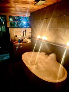 a large bath tub with lights in a bathroom at Waterfront Getaway, Pet Friendly - Jervis Bay in St Georges Basin +8 photos