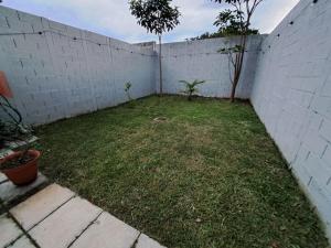 a backyard with a white wall and a green yard at The terrazzo house in Santa Ana +5 photos