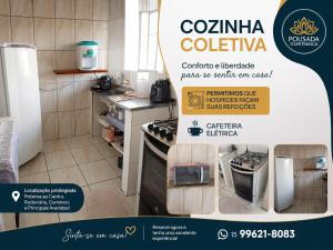 a poster of a kitchen with a stove top oven at Apartamento nº 5 - Pousada Itapetininga in Itapetininga +14 photos