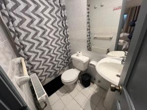 ein kleines Badezimmer mit Toilette und Waschbecken in der Unterkunft Budget Hotel Central in Osorno
