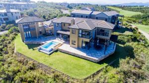 an aerial view of a house with a swimming pool at Hippo House in Knysna