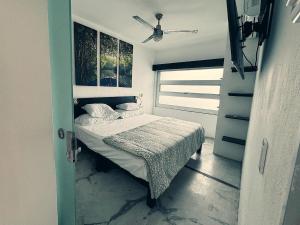 ein kleines Schlafzimmer mit einem Bett und einem Fenster in der Unterkunft Casa Mangle in Tepic
