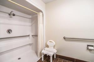 a small bathroom with a toilet and a shower at Quality Inn Carbondale University area in Carbondale +41 photos