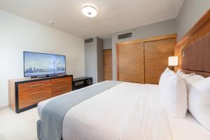 a bedroom with a large bed and a flat screen tv at Radisson Hotel Santo Domingo in Santo Domingo