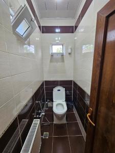 a small bathroom with a toilet and a window at Green Garden RHB in Gabala