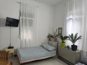a bedroom with a bed and potted plants in it at Apartman - kuca za odmor Slatina in Vrnjačka Banja