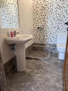 a bathroom with a sink and a toilet at Joni's house in Piqeras +47 photos