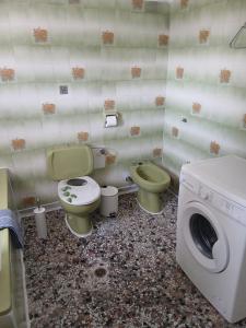 a bathroom with two toilets and a washing machine at Chrysafenia's House in Mandrákion +34 photos