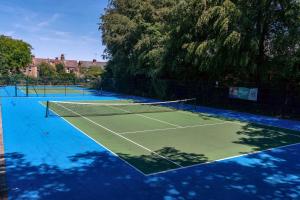 a tennis court with two tennis rackets on it at iblets in Gravesend