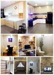 a collage of photos of a kitchen and living room at Leong Homestay Kuantan in Kuantan