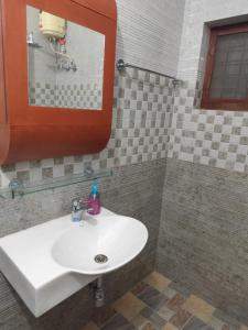 a bathroom with a white sink and a mirror at Hotel Suncity Villa in Trivandrum