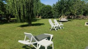 a group of lawn chairs sitting in the grass at La p'tite maison in Blacy
