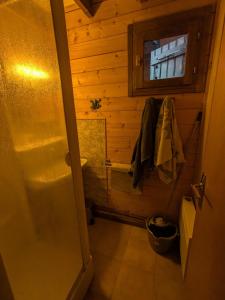 a small bathroom with a toilet and a window at Chalet N5 avec vue in Les Angles +13 photos