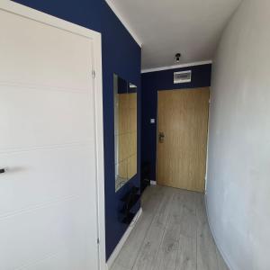 an empty hallway with a door and a mirror at Modern Studio Nagórki in Olsztyn +2 photos
