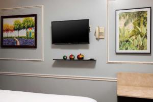 a room with a flat screen tv on a wall at Golden Amour Hotel in Hanoi