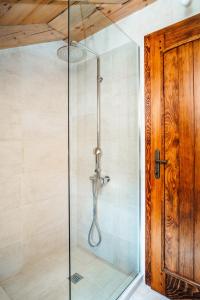 a shower with a glass door in a bathroom at Villa Elena in Cetinje +32 photos