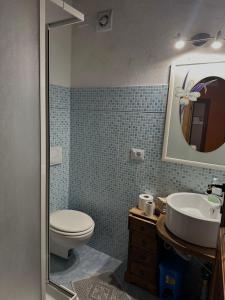 a bathroom with a toilet and a sink at B&B Pudzones in Santu Lussurgiu