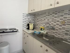 a kitchen with a sink and a toilet at Central Studios in Agios Nikitas pedestrian zone in Agios Nikitas +45 photos