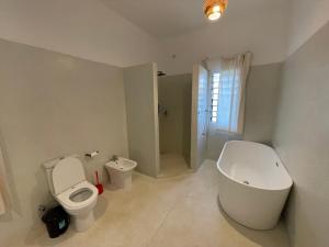 a bathroom with a toilet and a bath tub at Ocean view in Watamu