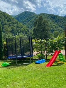 a group of playground equipment sitting in the grass at Pensiunea Cristalis in Săliştea