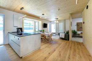 an open kitchen and living room with a dining room at Gratzenthal Boutique Apartments in Hollenstein an der Ybbs