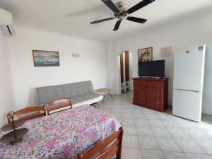 a bedroom with a bed and a couch and a tv at Apartment Skroza in Žirje