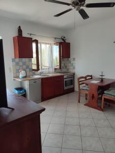 a kitchen with a ceiling fan and a table at Apartment Skroza in Žirje