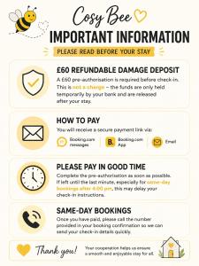 a flyer for an important information page with a bee at Cosy Bee in Bournemouth