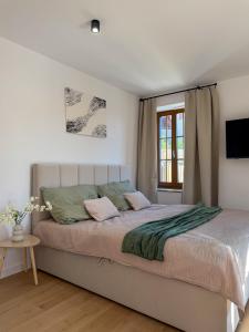 a bedroom with a large bed and a window at Spim na Rabí in Raby