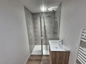 a white bathroom with a shower and a sink at Maison bord de Loire Listing B in Saint-Rémy-la-Varenne