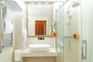a bathroom with a sink and a shower at Alpin Resort Hotel in Poiana Brasov