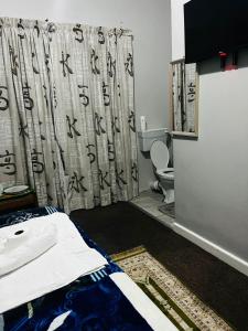 a room with a bed and a toilet and a curtain at Great Choice BnB in Goodwood +41 photos