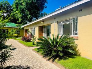 a house with a palm tree in front of it at Sky Apartments in Harare