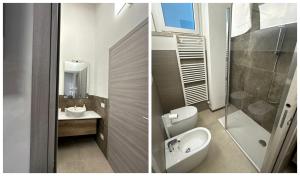two pictures of a bathroom with a toilet and a sink at Affitta camere via Po in Porto SantʼElpidio