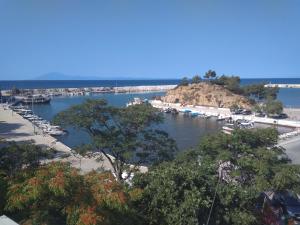 a view of a marina with boats in the water at Studios Elena Central in Limenaria