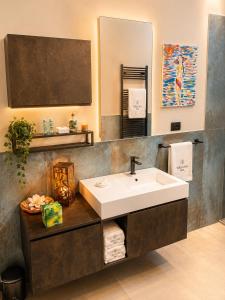 a bathroom with a sink and a mirror at B e B Villa Livia in Rolo +13 photos