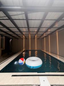 a swimming pool with a toilet and a ball in it at Villa TG for Large Families with Private Pool in Batumi
