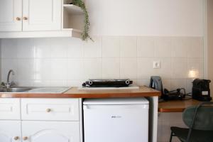a kitchen with a sink and a stove top oven at Paradise Beach Apartments in Argassi