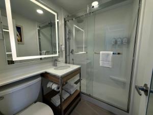 a bathroom with a shower and a toilet and a sink at Inn at Lebanon - Hershey & Manheim area in Lebanon