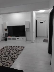 a living room with a flat screen tv and a rug at Apartament Militari in Chiajna
