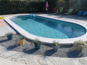 a large swimming pool with plants in it at Gîtes la Bonninière rose in Neuvy-Bouin