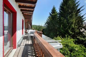 a balcony of a house with a wooden railing at Haslehaus in Feldberg