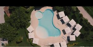 an aerial view of a pool of water in a yard at Duca Di Dolle Agriturismo in Rolle