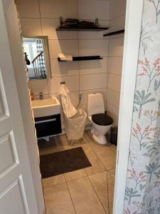 a bathroom with a toilet and a sink at Happy stay apartment in Vallda